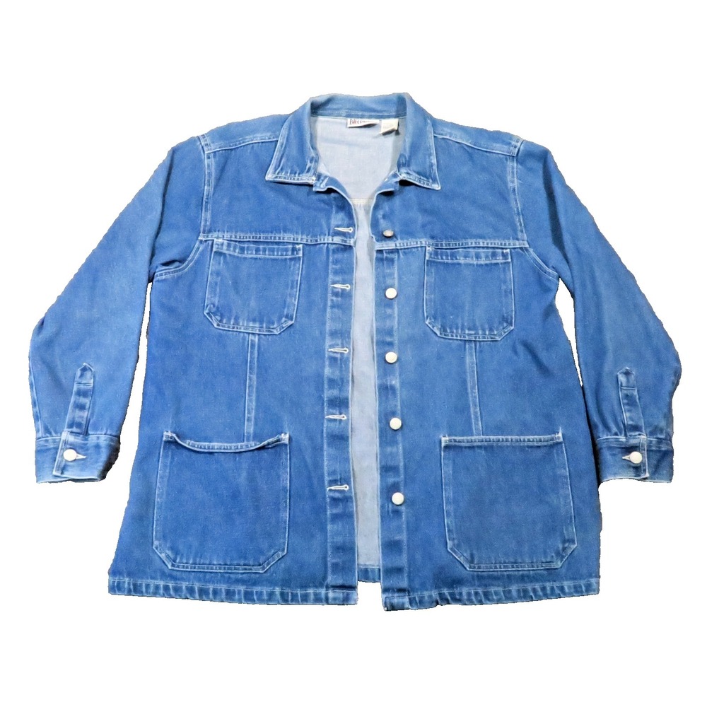 Bill Blass Denim Jacket 1X Blue Utility Chore Barn Cotton Ranch Western Vtg 90s